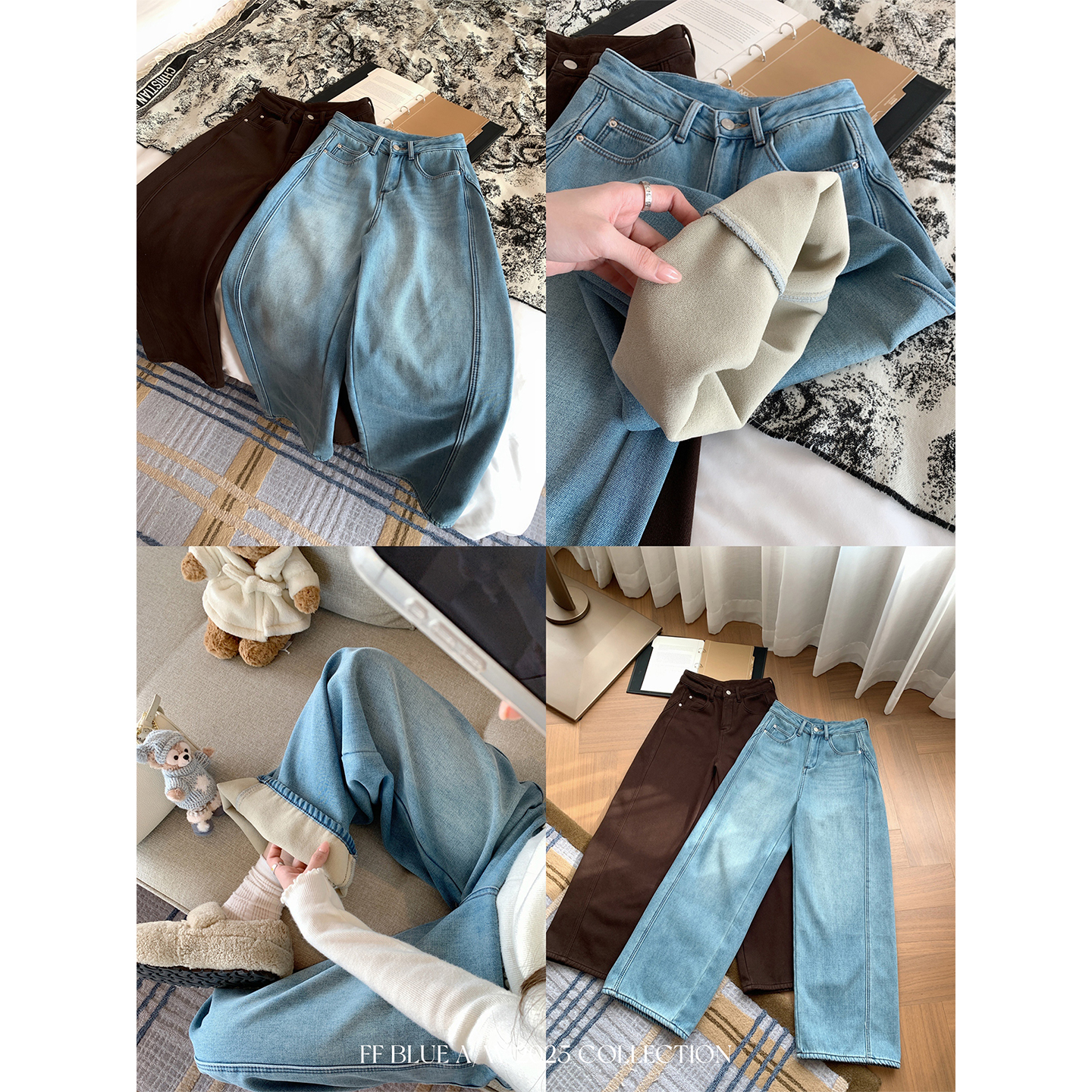 FFBLUE秋冬百搭两色加绒牛仔裤