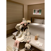 壁炉余温 BLUE 费尔岛提花羊羔毛麂皮外套皮毛一体连帽上衣女