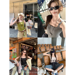 4色简约自带胸垫背心桑蚕丝凉感纯色无袖 浅春午后 上衣女 BLUE