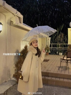 蓝蓝私藏温柔狐狸毛可拆卸毛领厚大衣 陪你看初雪 BLUE