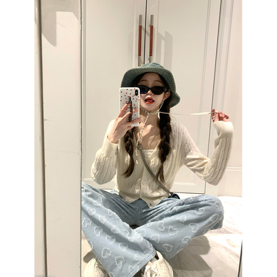 FFBLUE麻花羊毛混纺针织开衫