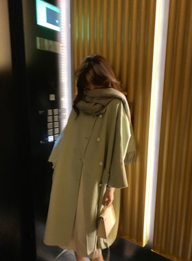 饭小队 高甜女主大衣 抹茶牛乳绿色大衣880双面尼手工羊毛大衣