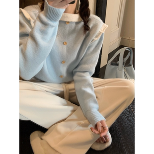 奶乎乎蓝白毛茸茸温柔内搭针织衫 baby牛奶蓝 上衣女毛衣 BLUE