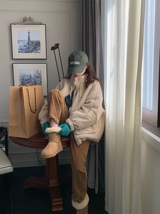 敲保暖夹棉大口袋可爱羊羔毛外套女短外套冬 暖暖泰迪熊 BLUE