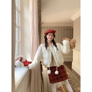 节日氛围感毛呢格子半裙显瘦a字红色短款 大吉岭红茶 半裙 BLUE