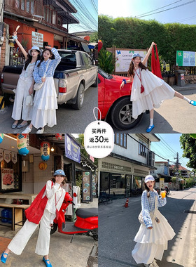 FF BLUE 白色橄榄树 纯白色系纯棉不规则蛋糕长裙九分花边阔腿裤