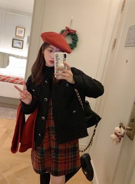 FF BLUE曼哈顿新年 乖巧千金黑色质感夹羽绒小香风外套女韩版上衣