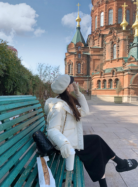 FF BLUE 小个子可入 小个子韩版连帽羽绒服女加绒加厚外套带口袋