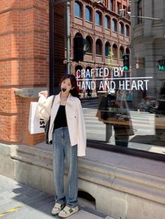 女设计感显瘦遮肉宽松直筒拖地裤 万搭lisa牛仔裤 BLUE