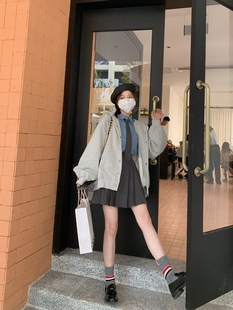 宽松浅灰色卫衣外套女oversize连帽上衣 开学战衣小学妹 BLUE