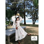 55棉贵气复古彩色刺绣上衣半身裙度假氛围感套装 BLUE心动浅春