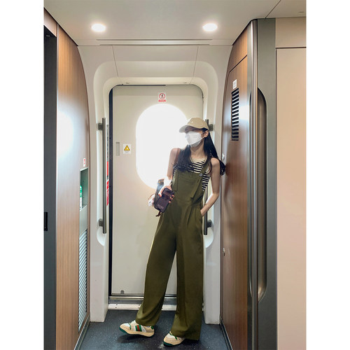 FFBLUE休闲橄榄绿背带裤