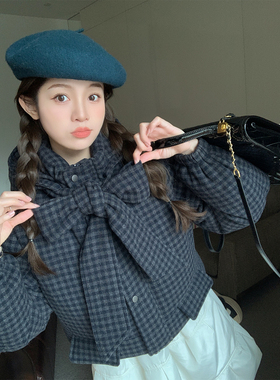 FF BLUE 奶泡奥利奥 60羊毛蝴蝶结系带羽绒服复古外套