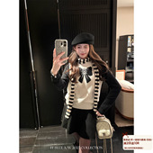 BLUE 假日礼物 滑雪季 小香撞色时髦针织衫 蝴蝶结拼接圆领上衣