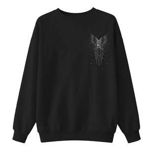 黑色 D01 粉色烫钻翅膀圆领卫衣C11ADT5073L01