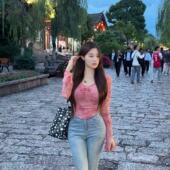 7550＃印花网纱V领长袖 清冷几千春 上衣