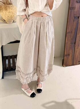 2026新款高品质亚麻花苞裤女夏季新款休闲甜美减龄文艺气质
