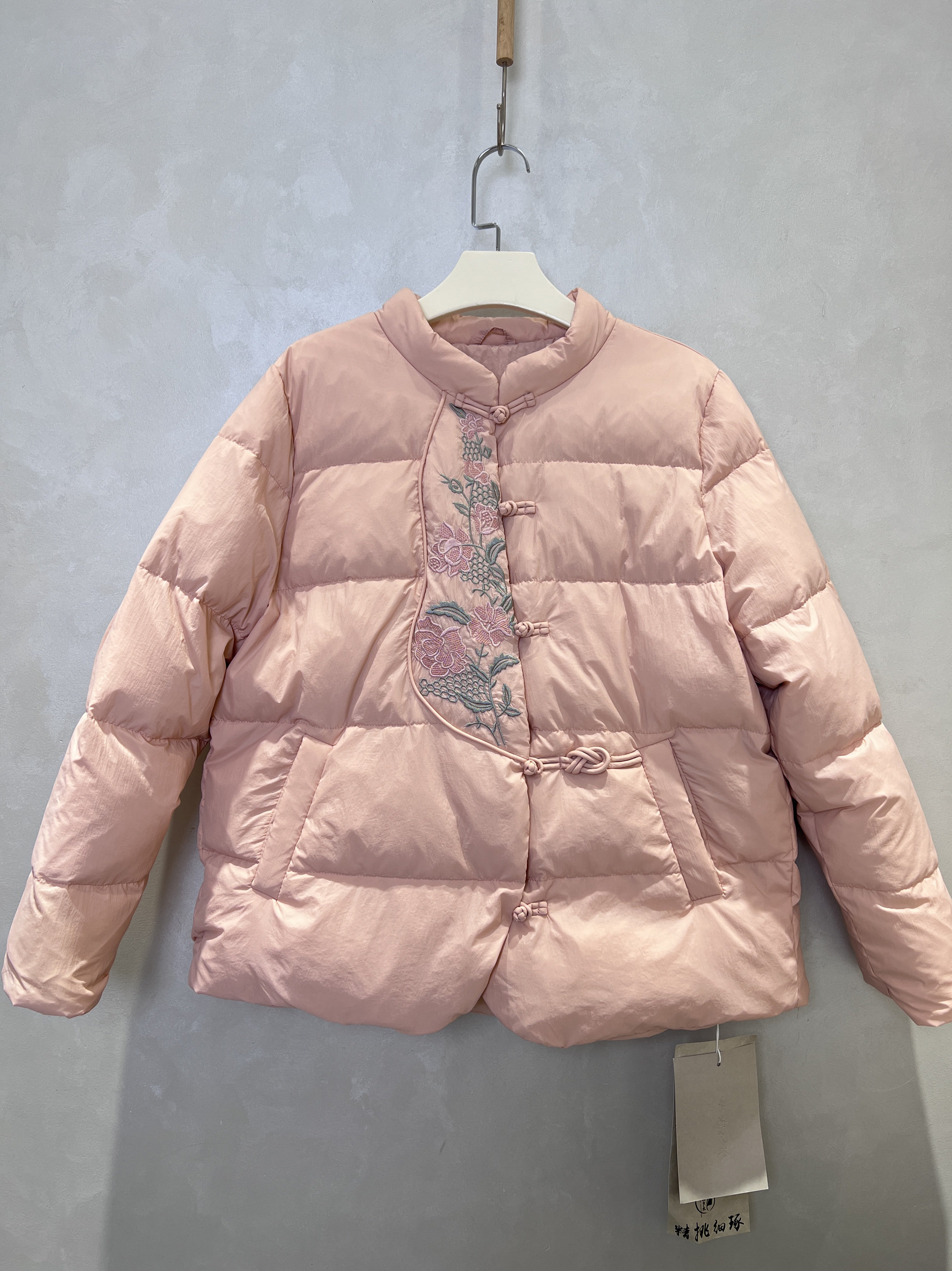 麻印50325冬季新中式立领对襟盘扣复古民族风刺绣保暖羽绒服女