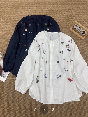 2026夏季气质百搭薄款上衣文艺韩系重工刺绣亚麻袖圆领衬衫女