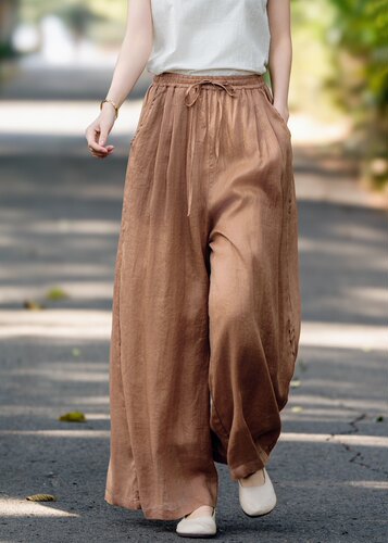 2026新款高品质苎麻裤子复古文艺侧边刺绣阔腿裤显瘦减龄款