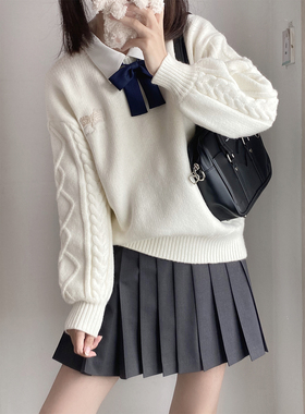 神仙club 红色新年发财毛衣 加厚保暖套头圆领宽松白色毛衣女秋冬