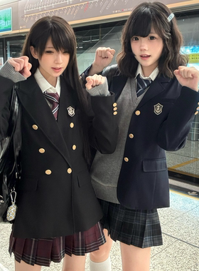 神仙club   月川高双排扣收腰西服 新品西装  JK制服西服上衣外套