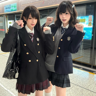 神仙club   月川高双排扣收腰西服 新品西装  JK制服西服上衣外套
