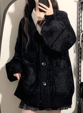 【神仙club】 学院风毛绒绒开衫毛衣小个子外套保暖长袖上衣女冬