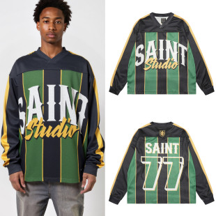 Saint Michael美式潮流复古足球衣77数字网眼运动长袖T恤男篮球服