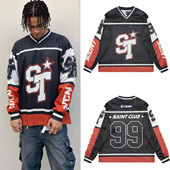 潮流复古足球衣99数字网眼运动长袖 Saint Michael美式 T恤男篮球服