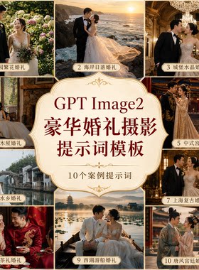 image2豪华婚纱照摄影提示词模板和10个案例提示词指令咒语prompt