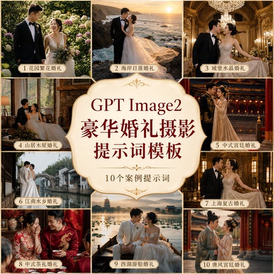 image2豪华婚纱照摄影提示词模板和10个案例提示词指令咒语prompt