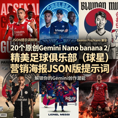 NanoBananaPro提示词足球俱乐部球星海报Json提示词咒语Prompt