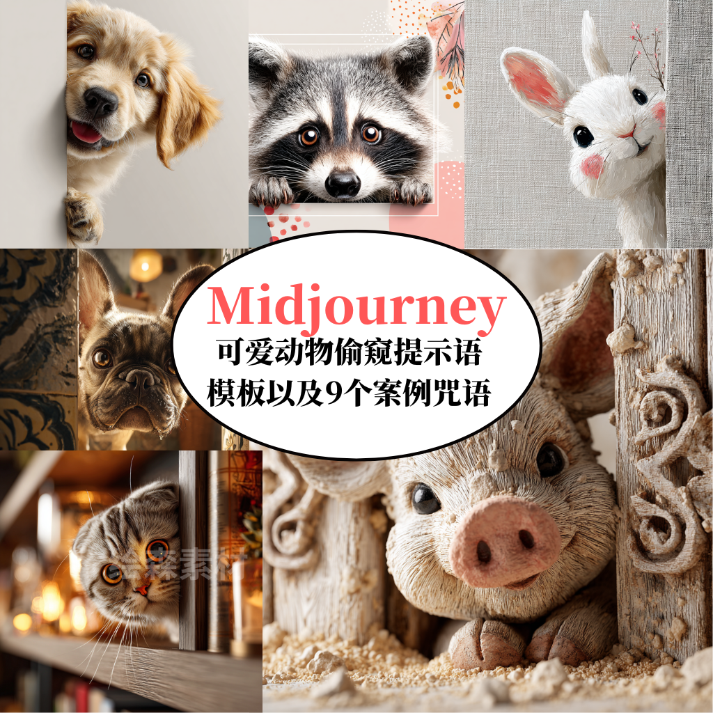 Midjourney可爱动物偷窥提示词模板AI绘画prompt专业级咒语指令