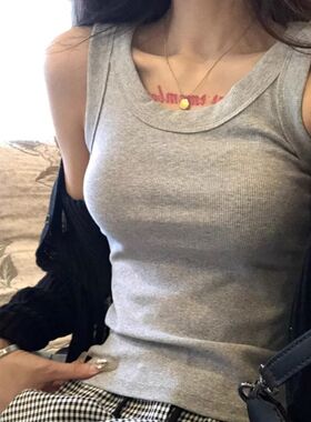 辣妹灰色吊带背心女夏季内搭修身显瘦设计感小众运动外穿无袖上衣