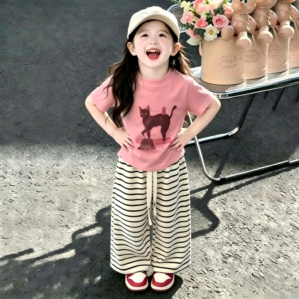 ins风甜美中大童夏季卡通套装