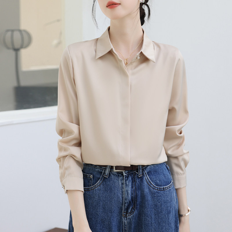 缎面黑色通勤垂感女衬衫面试