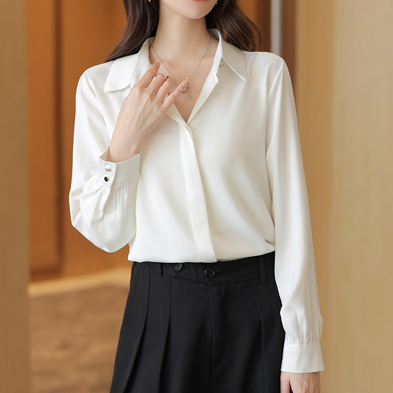 白色缎面长袖面试正装女衬衫