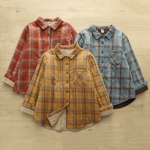 复古格子夹棉衬衫女加厚保暖翻领棉服外套百搭休闲上衣