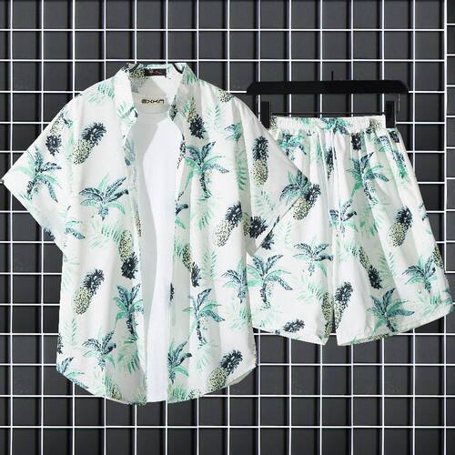短袖花衬衫海南岛服沙滩服三亚夏威风泰国旅游男情侣夏季薄款套装
