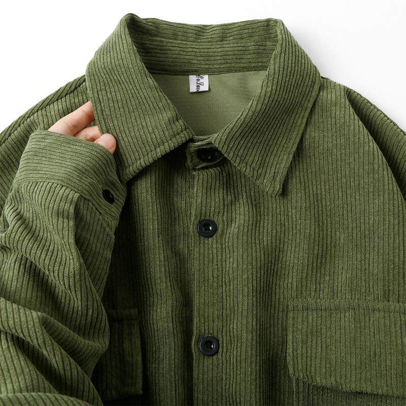 工装衬衫日系复古灯芯绒口袋衬衫男军绿色潮流宽松休闲翻领外套男,男装,衬衫,淘宝优惠券,粉丝福利购,淘宝优惠卷