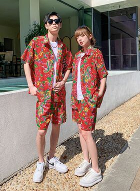 东北大花布衬衣时尚短袖原创衣服国潮高级东北大花衬衫姐妹搞笑