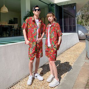 东北大花布衬衣时尚短袖原创衣服国潮高级东北大花衬衫姐妹搞笑