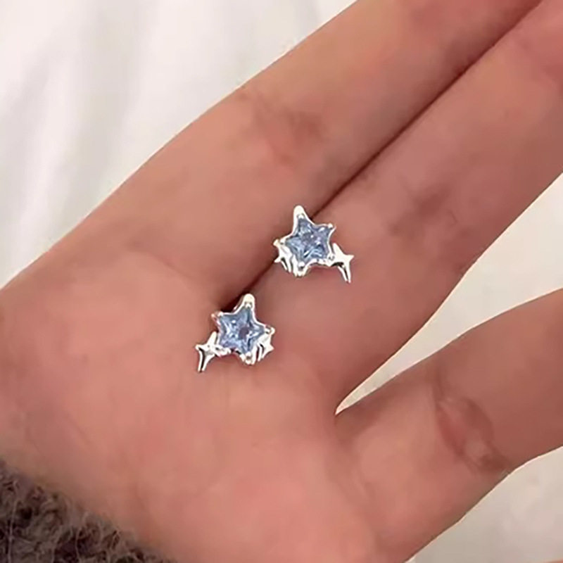 S999纯银蓝色璀璨星星耳钉女小众设计高级感轻奢五角星耳饰送女友,珠宝/钻石/翡翠,耳饰,淘宝优惠券,粉丝福利购,淘宝优惠卷