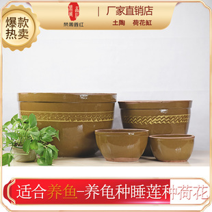 荣周鑫红陶瓷荷花缸土陶圆形养鱼缸家用透气花盆