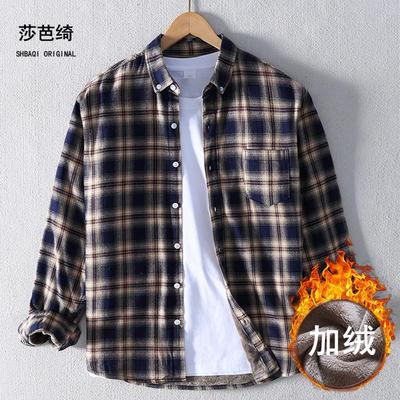 莎芭绮秋冬厚款格子长袖衬衫