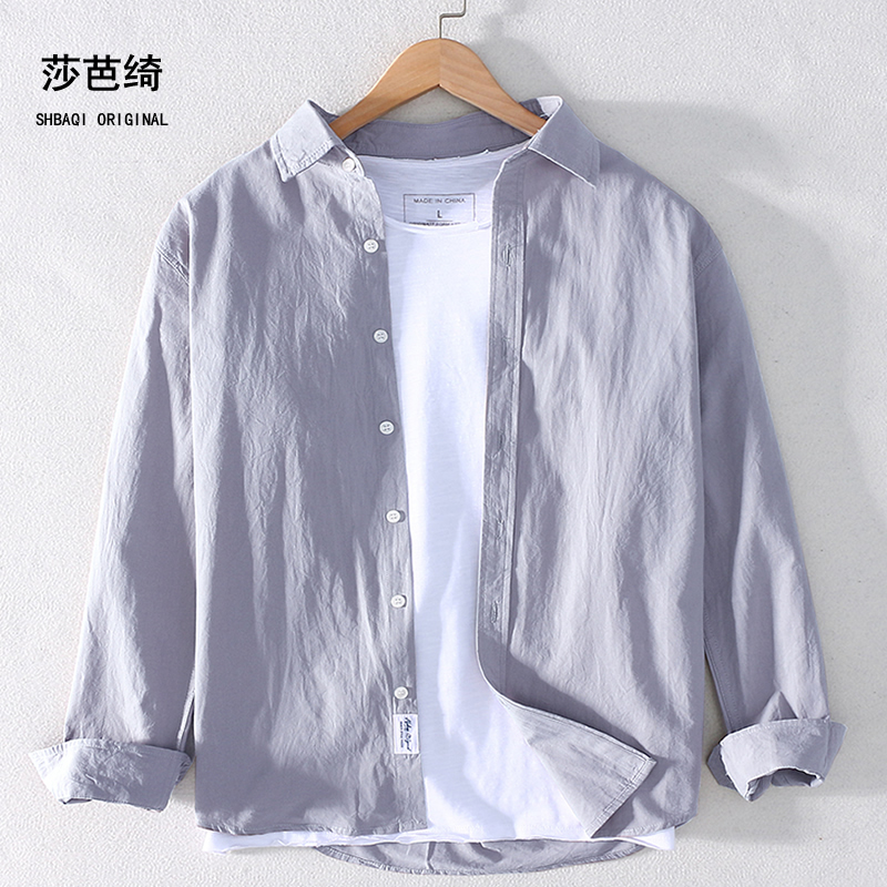 100%纯棉薄款休闲长袖衬衫潮男装