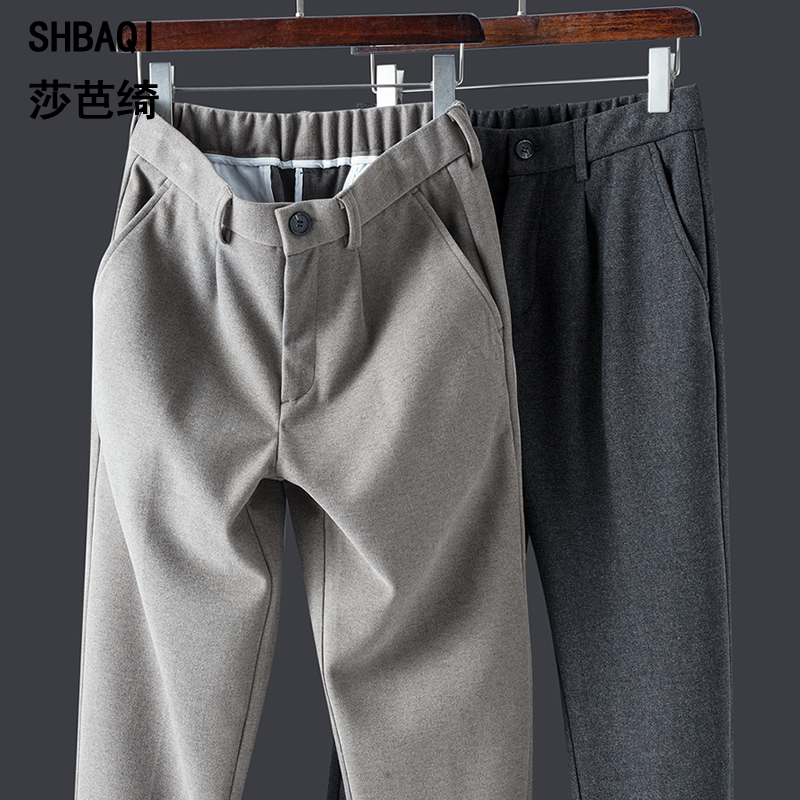 男裤子高端加厚羊毛呢休闲长裤羊绒直筒轻奢秋冬男松紧垂感西装裤