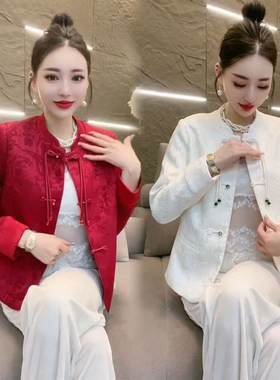 2025春季国风新中式外套女气质高级感洋气流苏上衣盘扣提花小西服