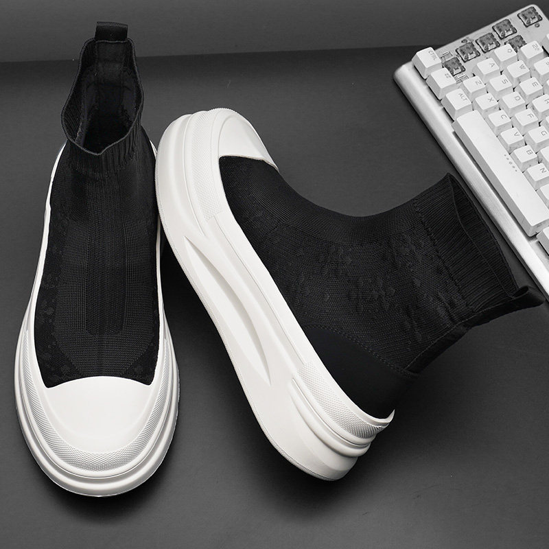 高帮鞋男一脚蹬春秋款厚底增高袜子鞋透气软底欧洲站板鞋ins潮流